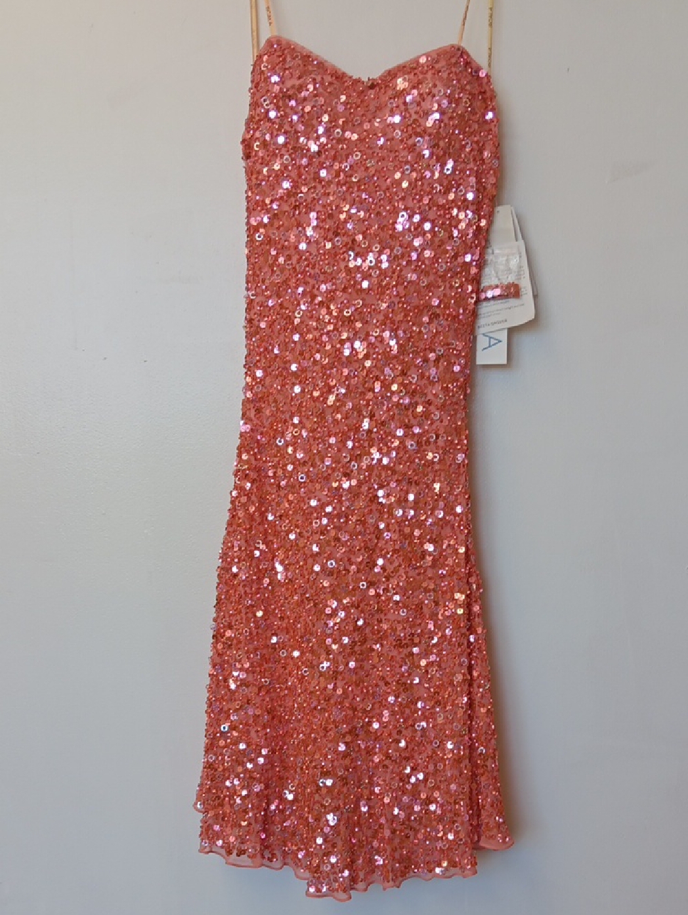 Vintage Scala Sequin Slip Dress in Coral.